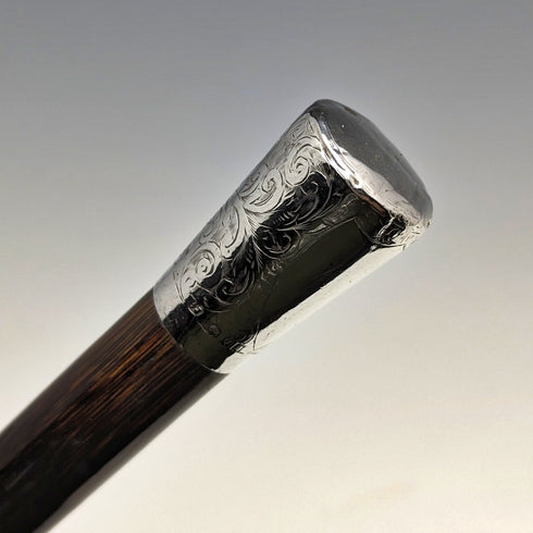 1932 British Vintage Men's Umbrella, Woven Pattern, Sterling Silver, Round Handle, 87cm